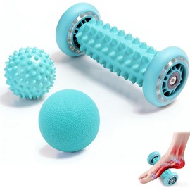 Rodillos de Masaje para Pies, 3pcs Incluido 1 Rodillo y 2 Bola de Masaje, Roller Espigado Massage Balls, Pelotas de Aliviar del Dolor de Fascitis Plantar para Relajante, Reflexología (Verde (2))