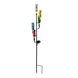 Alpine Corporation 37 Inch Tall Outdoor Colorful Glass Bottle Tree Garden Solar Stakes with LED Warm White LED String Lights