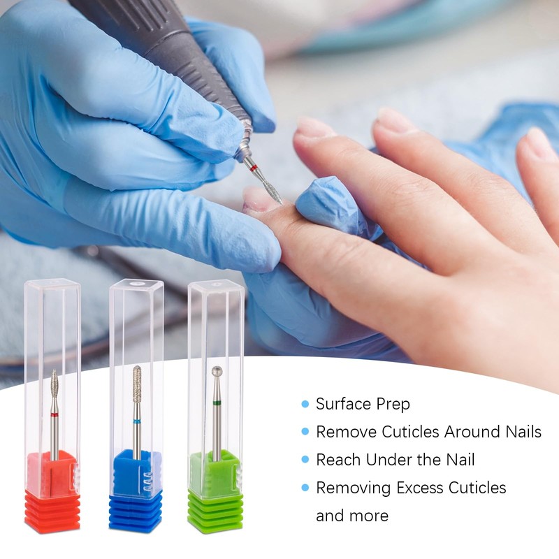 Difenni Cuticle Drill Bit,Cuticle Drill Bits for nails 3pcs Diamond