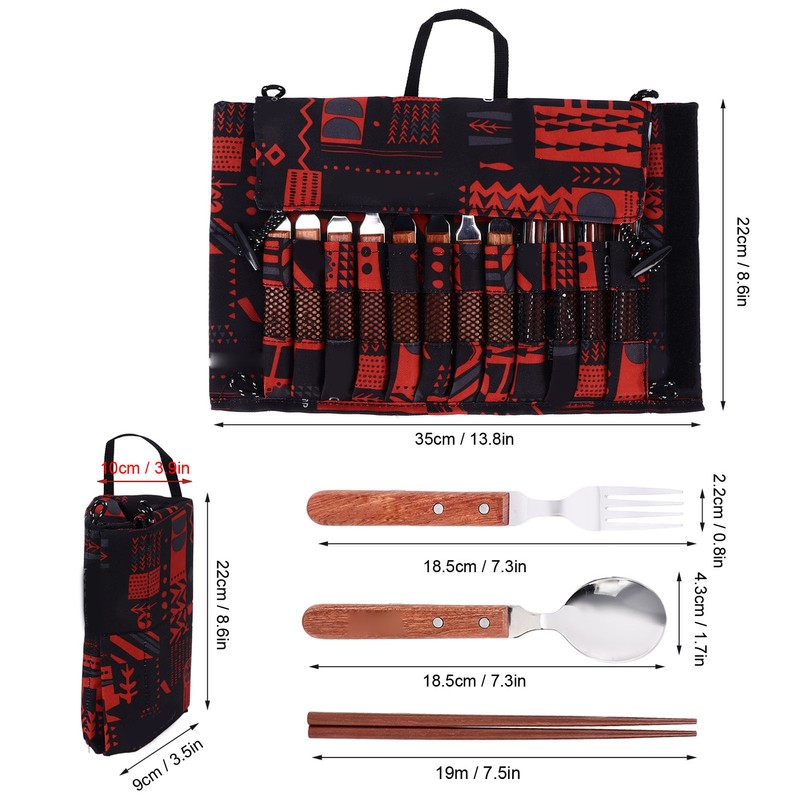 12 Pcs Stainless Steel Wooden Handle Tableware Set Outdoor 4