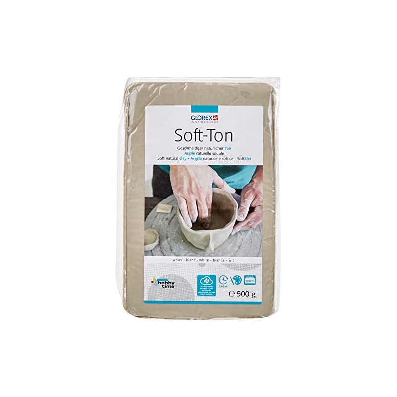 Glorex 8075 6 Soft Clay Modelling Clay, White, 20 –