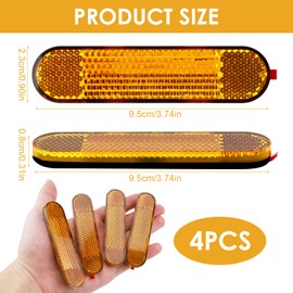 Pack of 4 Motorcycle Bicycle E4 Reflector Yellow Fork Rear Reflector Motorcycle Fork Reflector Yellow Rectangular 100 x 24 x 8 mm Cat Eye Number Plate Reflector for Bicycle Multifunctional Scooter