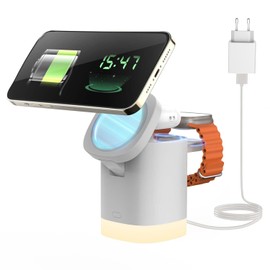 JoyGeek Cargador Plegable 3 en 1 estación de Carga inalámbrica para i Phone 1615141312Serie, Cargador inalámbrico con luz Ajustable para iWatch 9-2,  