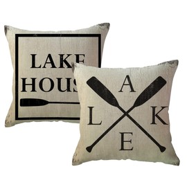 ULOVE LOVE YOURSELF Lake House Decor Throw Pillow Covers 18 x 18 Inch Set of 2 Lake House Gift Lake Paddle Pillowcases Lake House Beige/Black Decorative Cushion Cover for Sofa Couch Porch