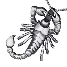Materia 925 silver necklace pendant men's zodiac sign scorpion pendant men women antique black with box #KA-62, Sterling Silver, No Gemstone