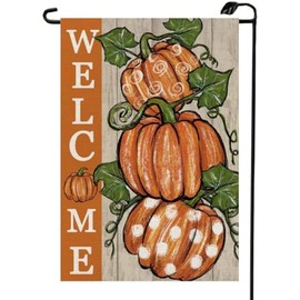 Welcome Fall Pumpkins Garden Flag 12x18 Inch Double Sided Polka Dots Autumn Thanksgiving Small Flags Outside Decorations For Yard QJ31