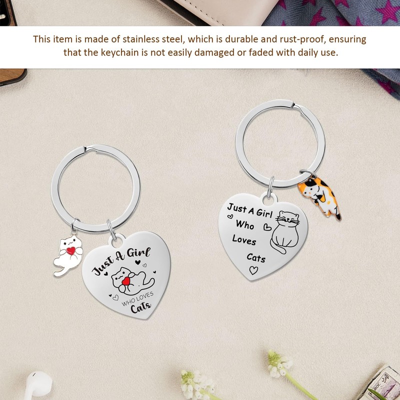 VEHYEGOI 2 Pieces Cat Lovers Keychains, Funny Keychains, Stainless Steel