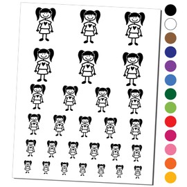 Stick Figure Girl Daughter Temporary Tattoo Water Resistant Fake Body Art Set Collection - Black (One Sheet)