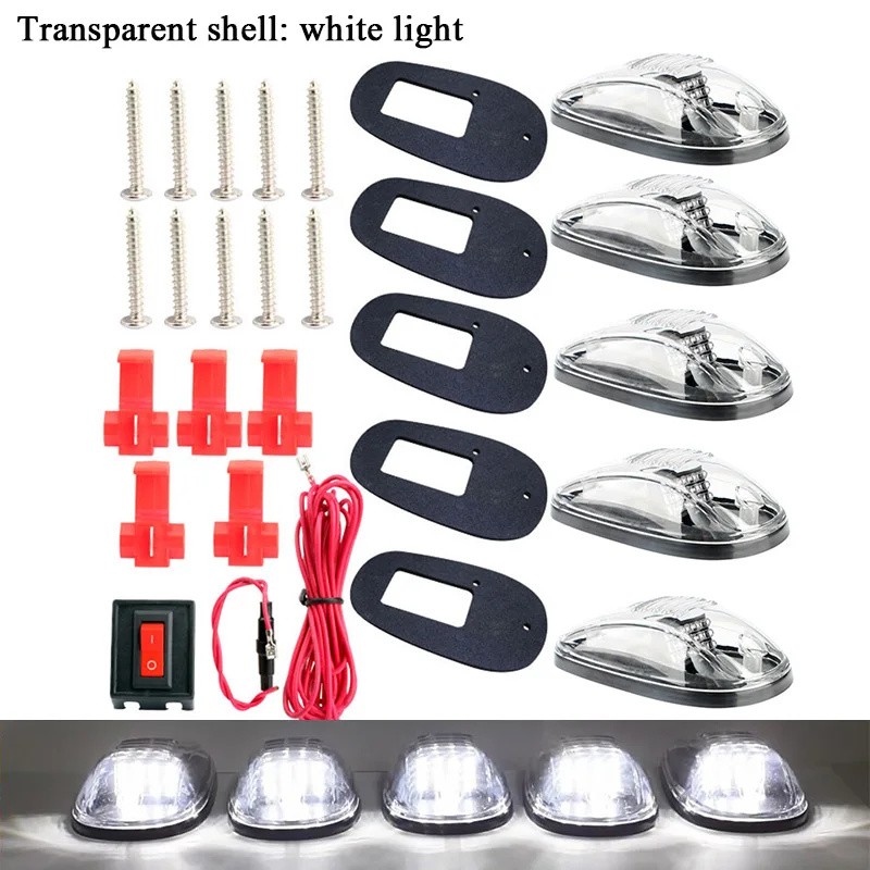 5-Piece 12V LED Cab Roof Marker Light Kit with Smoked