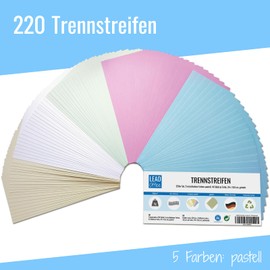 220 Dividers for A4 Folders, Pastel Colours, Dividers Made of Recycled Cardboard, Made in Germany, 5 Colours, Perforated