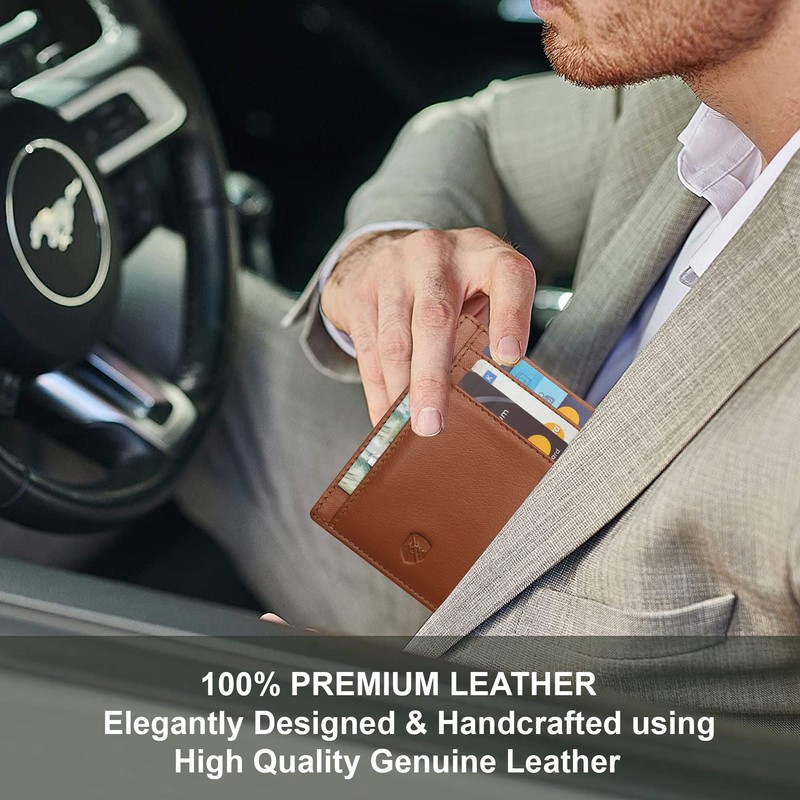 ALLEN & MATE Leather Card Holder Slim Wallet, RFID Blocking