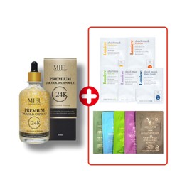 Miel Premium 24K Pure Gold Gold Ampoule Gold Ampoule + Sheet Pack 10 sheets / 미엘 프리미엄 24K순금 골드앰플 골드앰플+시트팩 10매