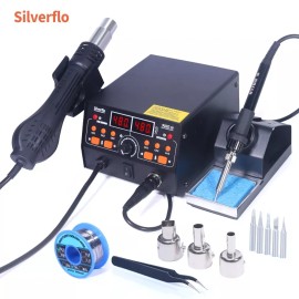 Silverflo 750W 2 In 1 Soldering Station LCD Digital Hot Air Gun Solder Rework Station Kits - 902D-III(Accessories more)