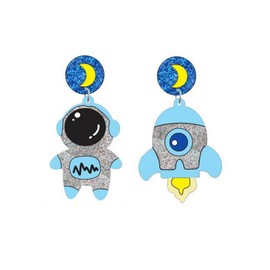 coadipress Astronaut Earrings for Women Unique Cute White Acrylic Cartoon Astro Space Star Planet Dangle Drop Spaceman Earrings (Glitter Rocket Astronaut)