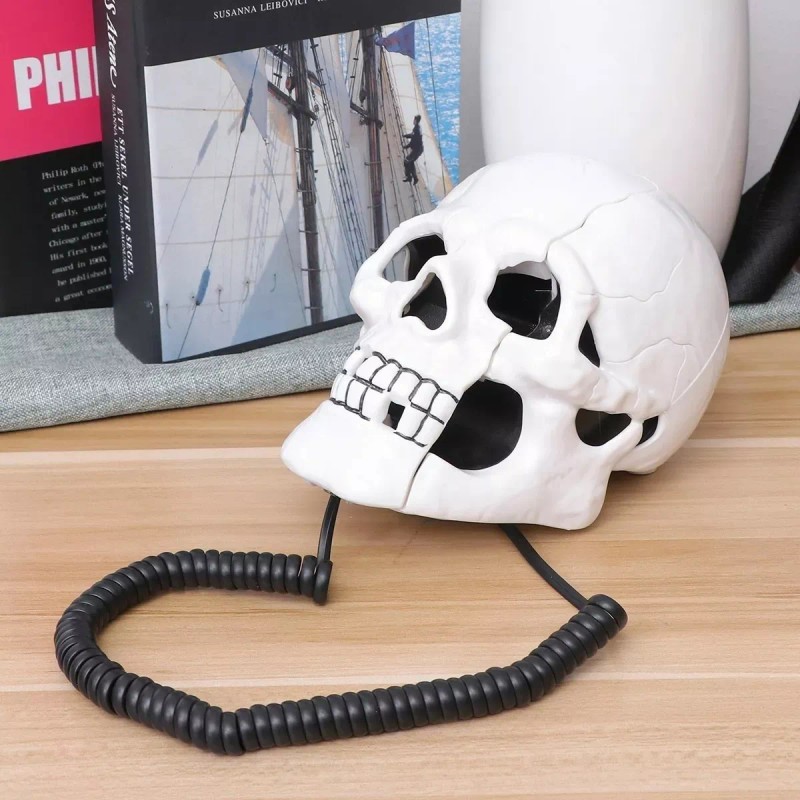 TechMel Telefono De Casa Fijo Forma De Craneo Calavera Blanca
