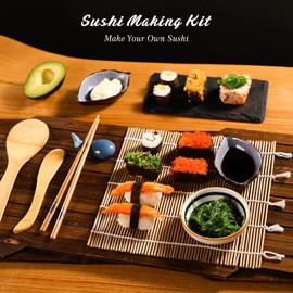 MUDEELA Bamboo Sushi Mat Carbonised Sushi Rolling Mat Mould Resistant Beginners Sushi Kit