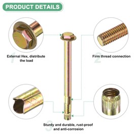M METERXITY 8-Pack Hex Expansion Bolt, M10x150mm Colored Galvanized Iron-Carbon Steel External Hex Expansion Bolts, Anti-Corrosion Metal Bolt for Concrete/Dry Brick/Block Walls