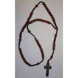 Brown Wood Bead Rosary Necklace - Jesus Crucifix Cross Rosery Rosaries I