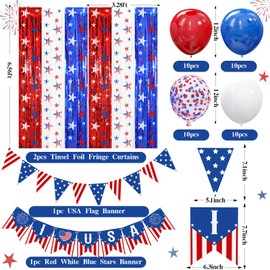 Ycitusi Patriotic Decorations, 4th of July Party Decorations, Red Blue White Balloons American Patriotic Pennant Banner for President's Day Citizenship Party Decorations （44PCS）