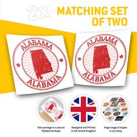 Square Stickers (Set of 2) 7.5cm - Alabama USA Stamp America Fun Decals for Laptops,Tablets,Luggage,Scrap Booking,Fridges, #9287