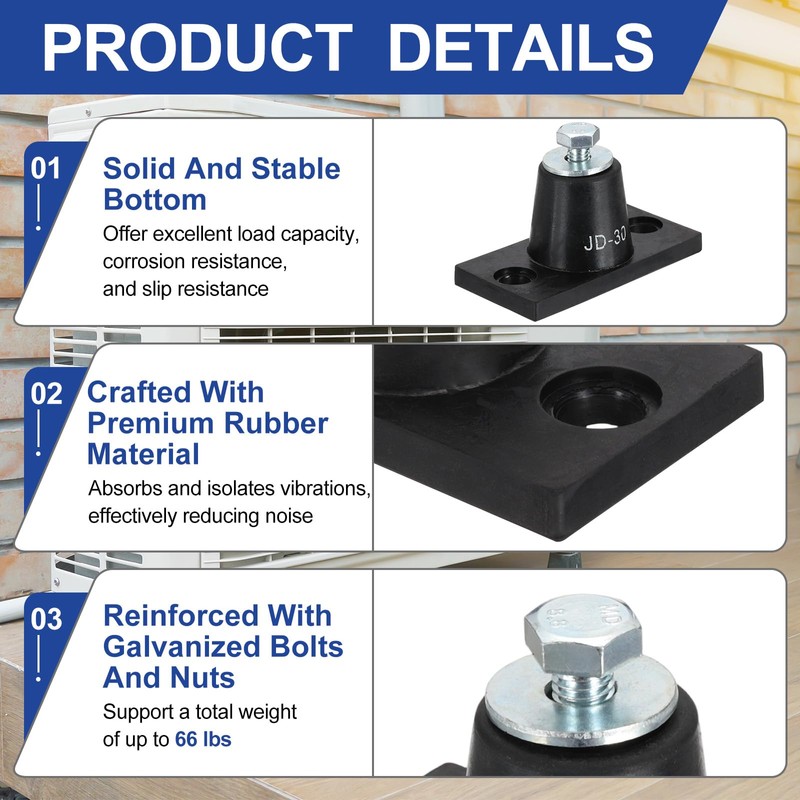 PATIKIL Rubber Vibration Isolator Mounting Bracket 30kg / 66lb Load
