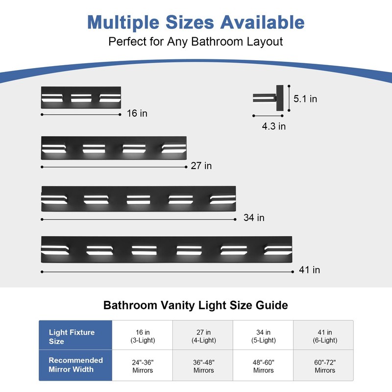 JZEKVN Modern LED Bathroom Lights Fixtures(3-Light),Metal Black Acrylic Wall Lighting,Vanity