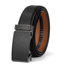 VRLEGEND Men's Automatic Leather Belt, Ratchet Belt without Holes for Business Suit, Size Adjusted, with Gift Box, Black-25767