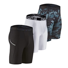 DEVOPS Pantalones cortos de compresión para hombre (paquete de 3), 1# (bolsillo) Negro/Camo Negro/Blanco, Small