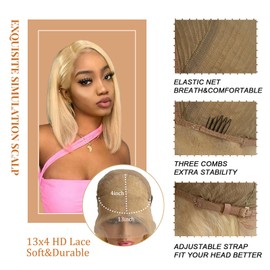 8 Inch Blonde Bob Wig Human Hair 13x4 Lace Front Wigs Human Hair Pre Plucked 613 Blonde HD Frontal Lace Wig Glueless Wigs 180% Straight Density Short Bob Wigs for Black Women