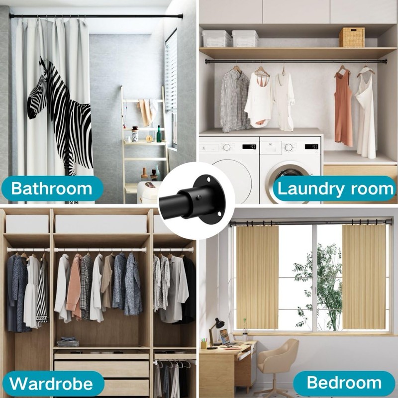 Wardrobe Rail, Heavy Duty Clothes Rod with End Sockets, Adjustable