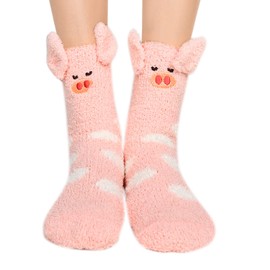 Benefeet Sox Pink Cute Pig Fuzzy Socks for Women with Grips Non Slip Funny Pig 3D Animal Fuzzy Slipper Socks Girl Plush Fluffy Soft Sock Comfy Cozy Socks Indoor Warm Winter Sleep Socks Christmas Gifts