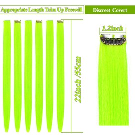 10pcs Colored Clip in Hair Extensions 22" Straight Fashion Hairpieces for Party Highlights Pink (22", Neon yellow)