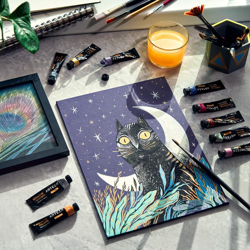 Arteza Metallic Gouache Paint, 12 Colors, 12ml, 0.4 US fl