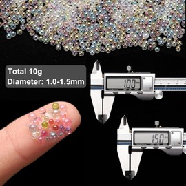 CoCud Iridescent Glass Tiny Bubble Beads, 1.0-1.5mm 10g No Hole Micro Mini Round White Transparent Water Droplets Beads - Applications: for Resin Filler, Nail Art, Dollhouse Bath Tub