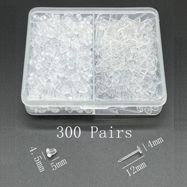 Clear Silicone Earrings for Sports,300 Pairs Clear Plastic Earring Posts and Earring Backs