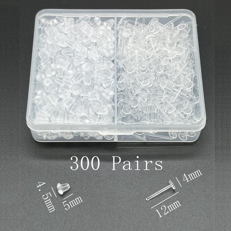 Clear Silicone Earrings for Sports,300 Pairs Clear Plastic Earring Posts