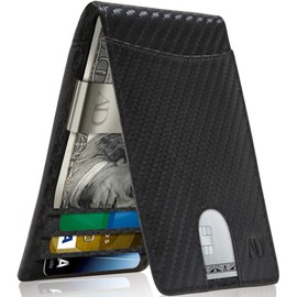 Access Denied Carbon Fiber Leather Mens Wallet - Slim Money Clip Bifold Wallets For Men RFID Front Pocket Thin Credit Card Holder - Gifts For Men