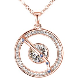 Leafael "Superstar Zodiac Constellation Pendant Necklace Made with Premium Crystal March April Birthstone Clear White Horoscope Jewelry, Aries, 14k Rose Gold Plated, 18"+2"