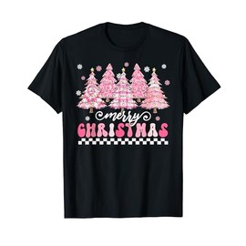 Cute Merry Pink Christmas Tree Xmas Trees Lights Women Girls T-Shirt