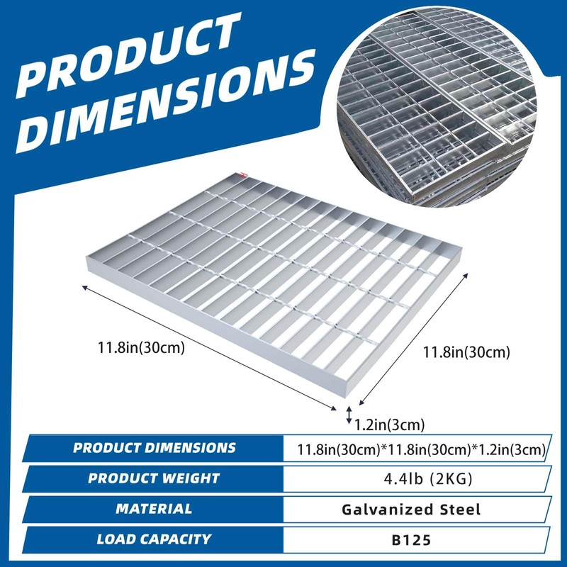 Outdoor Galvanized Steel Drain Grate,11.8x11.8in Heavy Duty Drain Cover,B125 Class