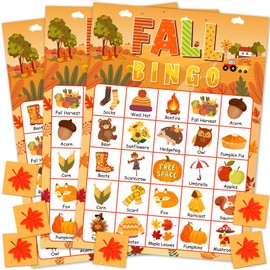 HEYINSHEN 24 Players Fall Bingo Card Autumn Bingo Games for Kids Autumn Harvest Card Game Fall Crafts for Family Fall Craft Supplies Thanksgiving Bingo Cards for Classroom Activities Party Favors