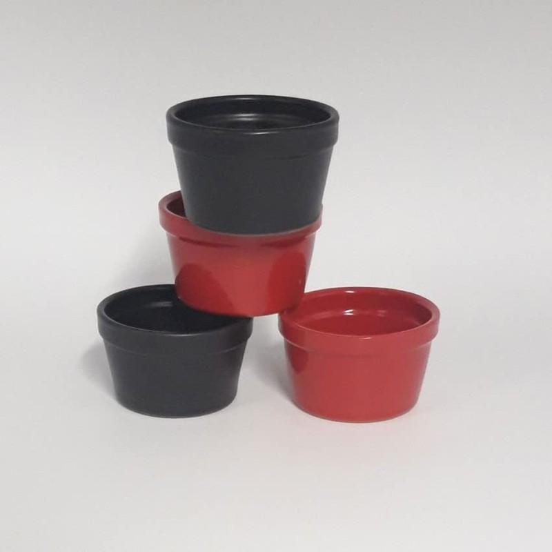 Auflaufform für Soufflée, Durchmesser 9,5 cm, Farbe Rot und Schwarz,