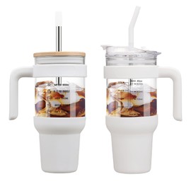 chunmo 40 oz Glass Tumbler with 2 Lids-Bamboo Straw Lid & 2-in-1 Sip and Flip Straw Lid,Iced Coffee Cup with Handle, Glass Water Bottles with Silicone Sleeve,Glass Cup with Straws, BPA Free-1 Pack