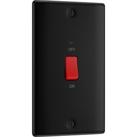 BG Electrical Large Cooker Control Switch Unit with LED Power Indicator, Double Plate, Double Pole, Raised Profile, Round Edges, Nexus Metal, Matt Black, 45A, NFB72