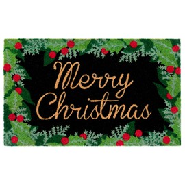 Liora Manne Natura Merry Christmas Holly Black Outdoor Welcome Coir Door Mat, 1'5" x 2'6"