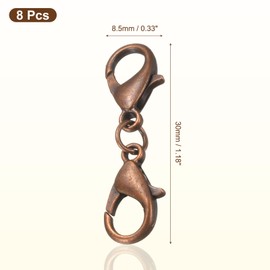 uxcell Bracelet Extender, 8Pcs - Double Lobster Claw Clasps Necklace Extenders, Connector Extension Clasp and Closure for DIY Making Jewelry Chain (30mm/1.18", Retro Red Copper)
