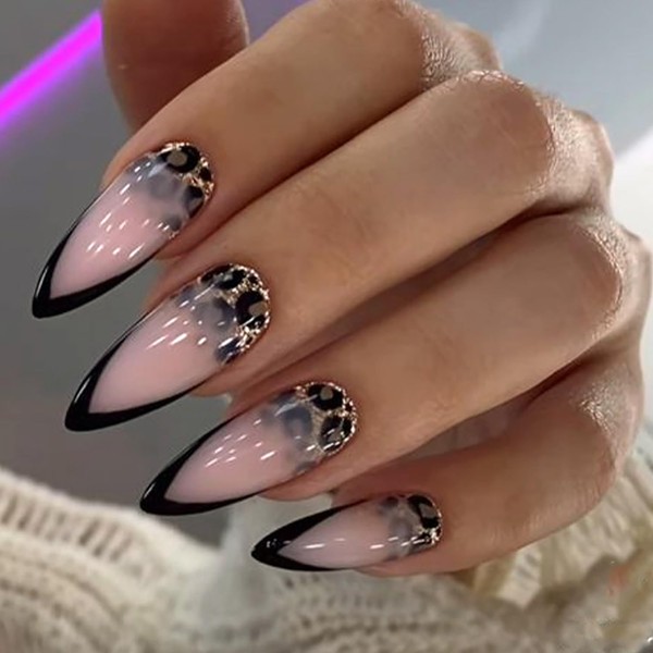 FIEONCIY Press on Nails Almond Shape-Glossy Full Cover Acrylic Black