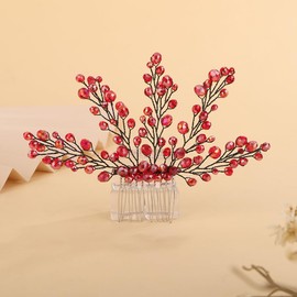 Teyglen Red Crystal Hair Comb Rhinestone Wedding Hair Comb Hair Accessories for Bride Bridal Hair Piece Headpiece for Women Girls (Red)
