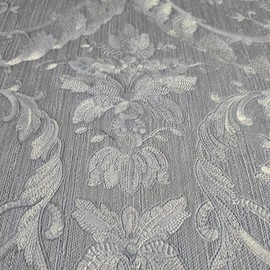 Light Gray Ivory Gold Metallic Victorian Damask Faux Fabric Textured Wallpaper