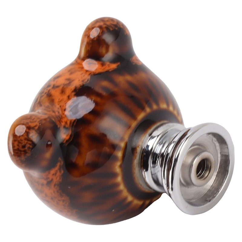 6PCS Bear Door Knob Orange Zinc Alloy Ceramic Decorative Bear